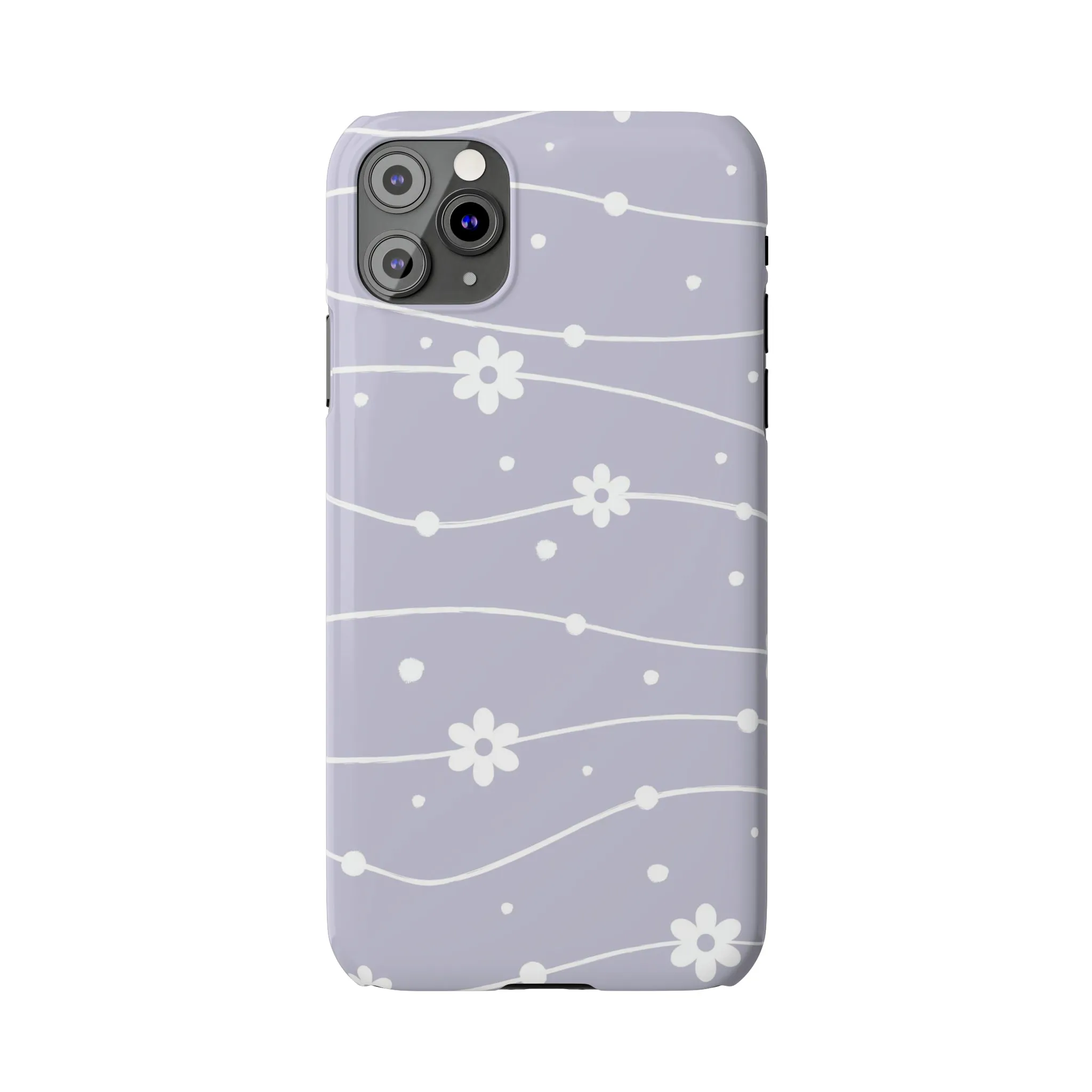 White Daisies and Polka Dots with purple background Design Sleek Elegance Wireless-Charging Compatible Phone Case Slim Phone Case compatible with over 20 iphone models