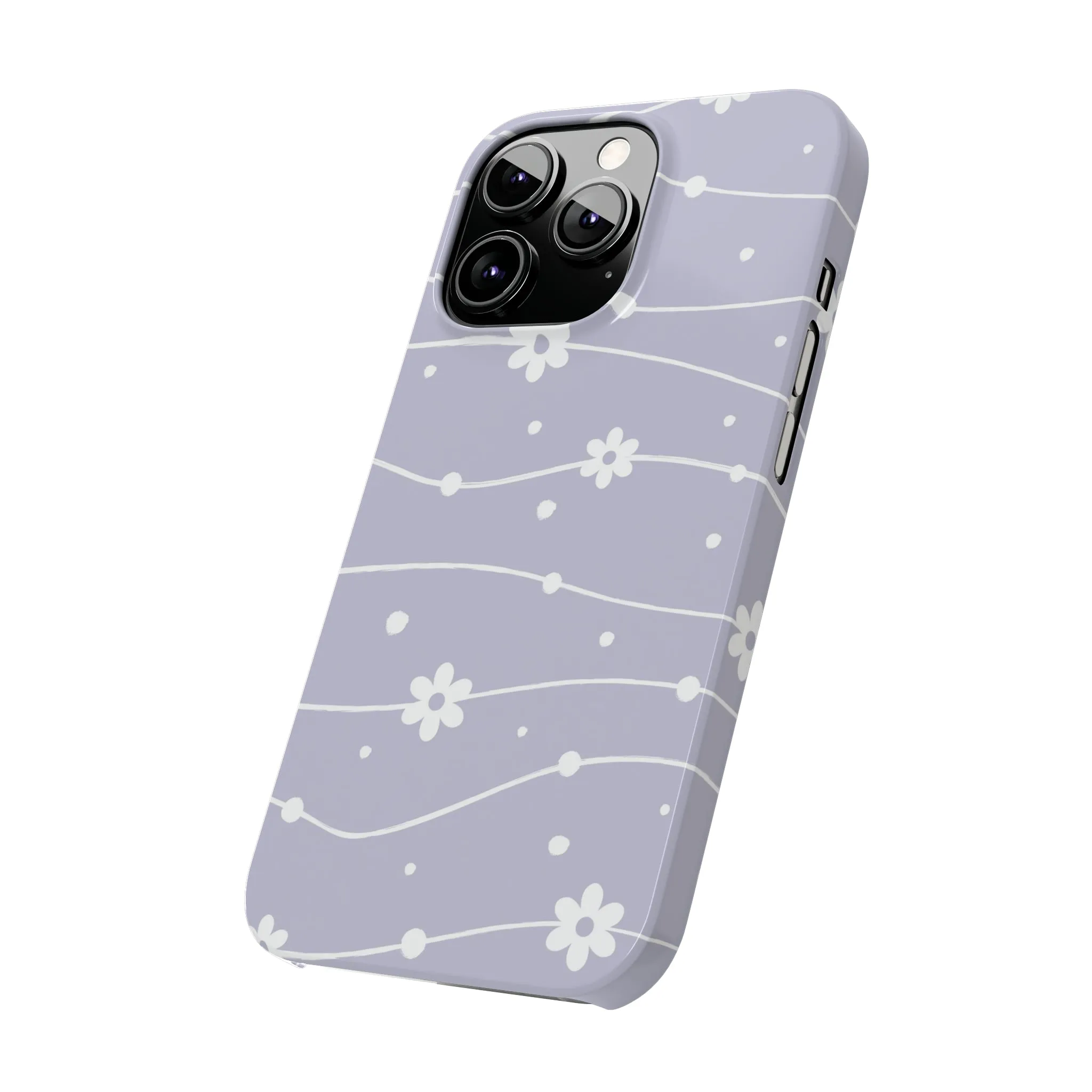 White Daisies and Polka Dots with purple background Design Sleek Elegance Wireless-Charging Compatible Phone Case Slim Phone Case compatible with over 20 iphone models