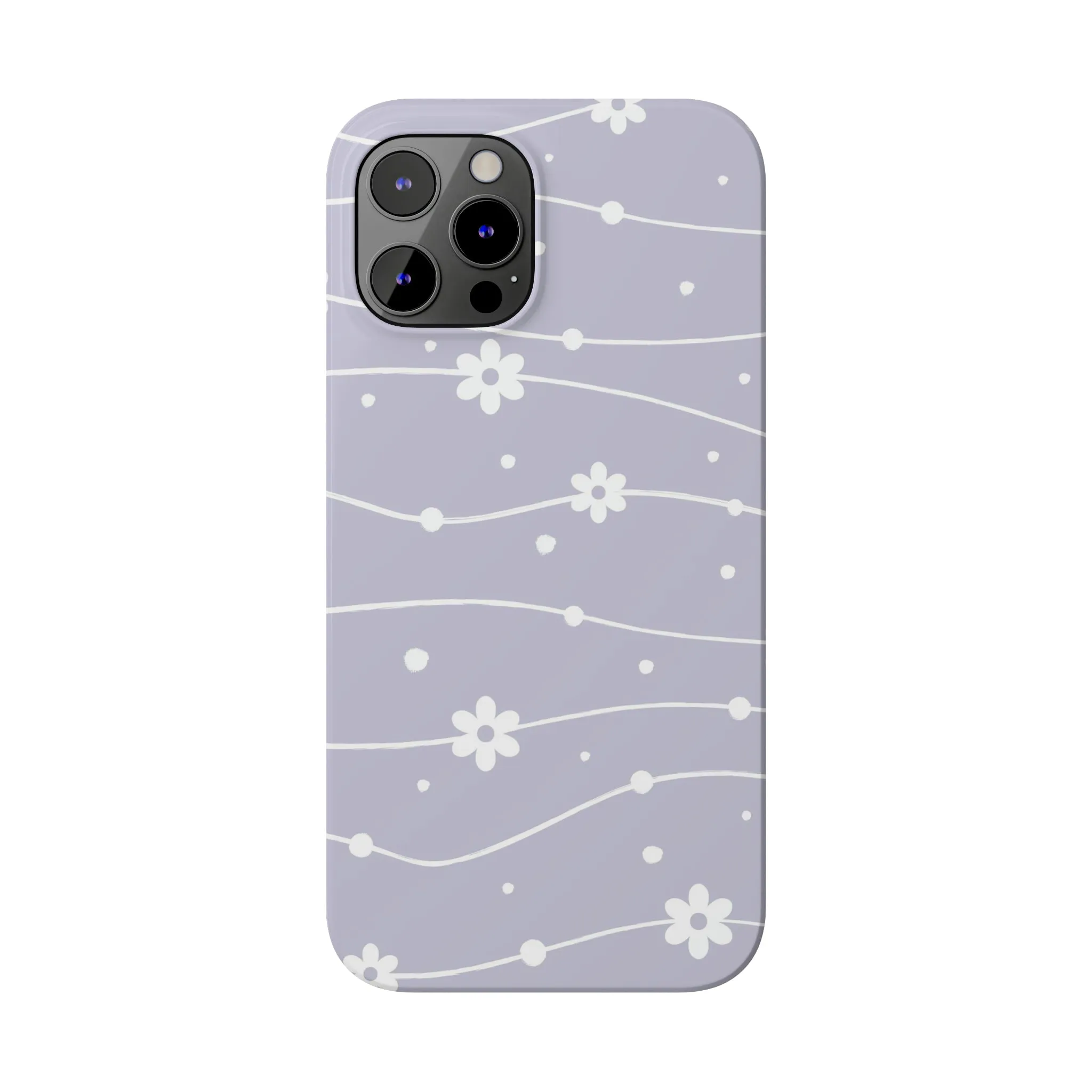 White Daisies and Polka Dots with purple background Design Sleek Elegance Wireless-Charging Compatible Phone Case Slim Phone Case compatible with over 20 iphone models