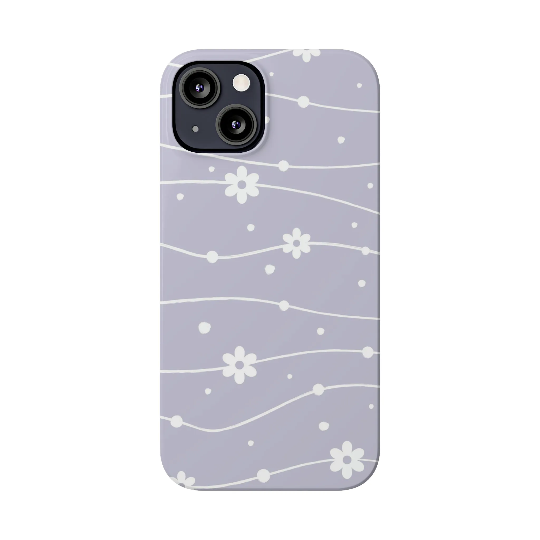 White Daisies and Polka Dots with purple background Design Sleek Elegance Wireless-Charging Compatible Phone Case Slim Phone Case compatible with over 20 iphone models