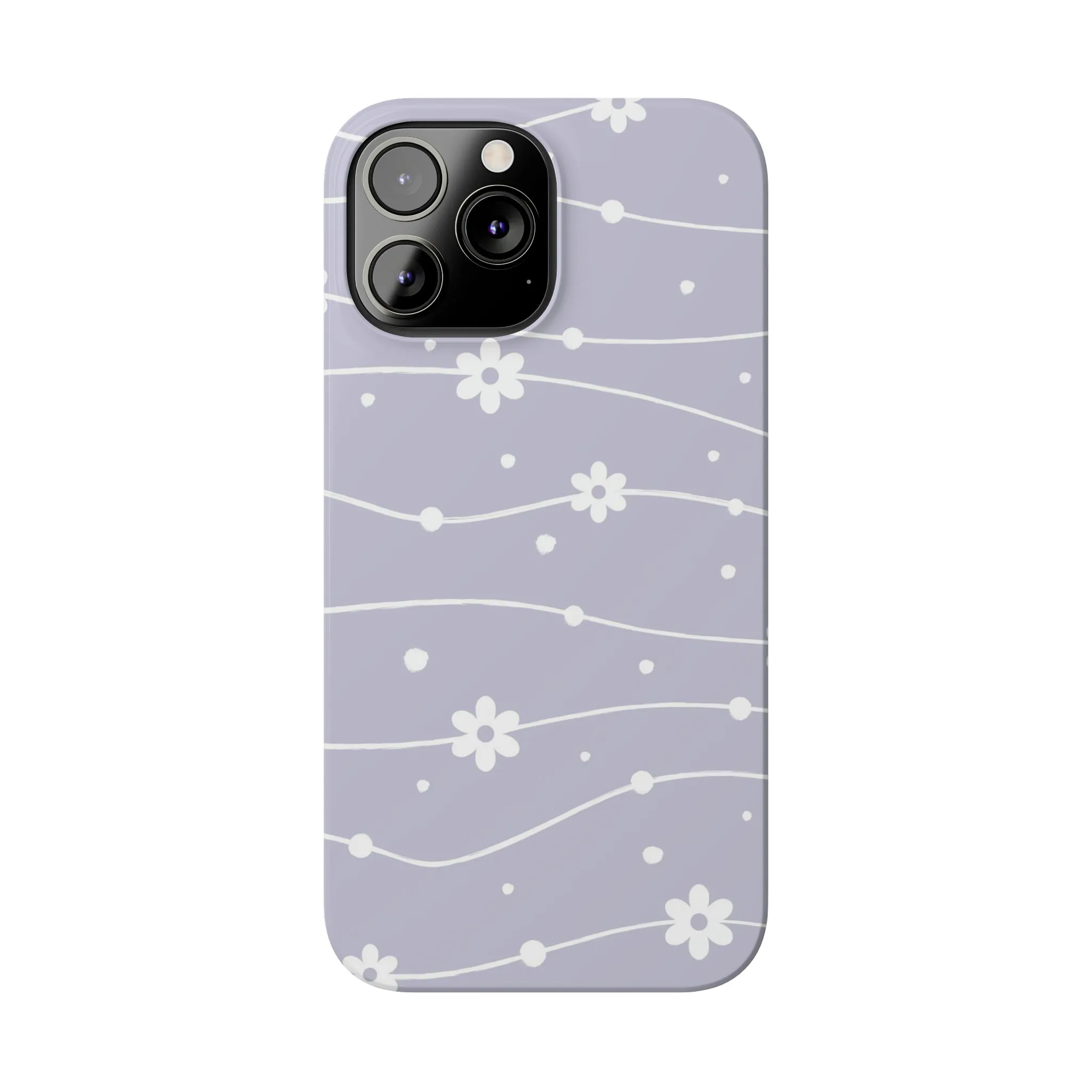 White Daisies and Polka Dots with purple background Design Sleek Elegance Wireless-Charging Compatible Phone Case Slim Phone Case compatible with over 20 iphone models