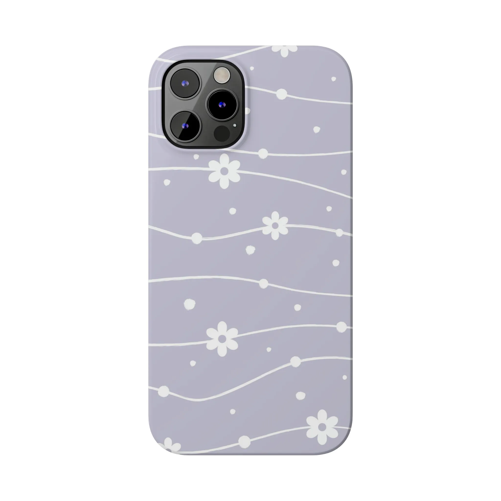 White Daisies and Polka Dots with purple background Design Sleek Elegance Wireless-Charging Compatible Phone Case Slim Phone Case compatible with over 20 iphone models