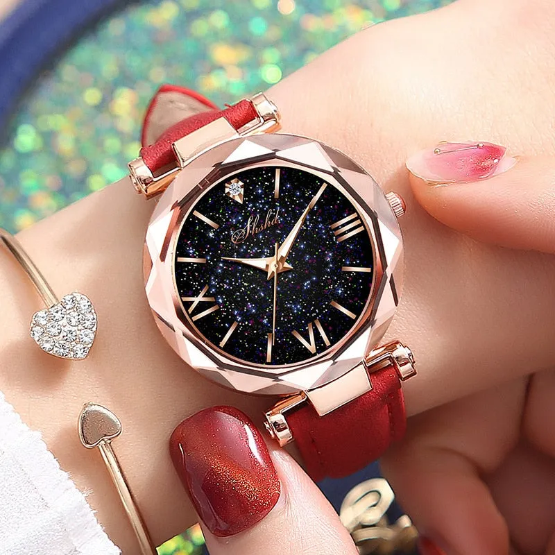 Women Watch Rhinestone Romantic Starry Sky WristWatch Fashion Ladies Leather Watch Clock for Women Relogio Feminino Montre Femme