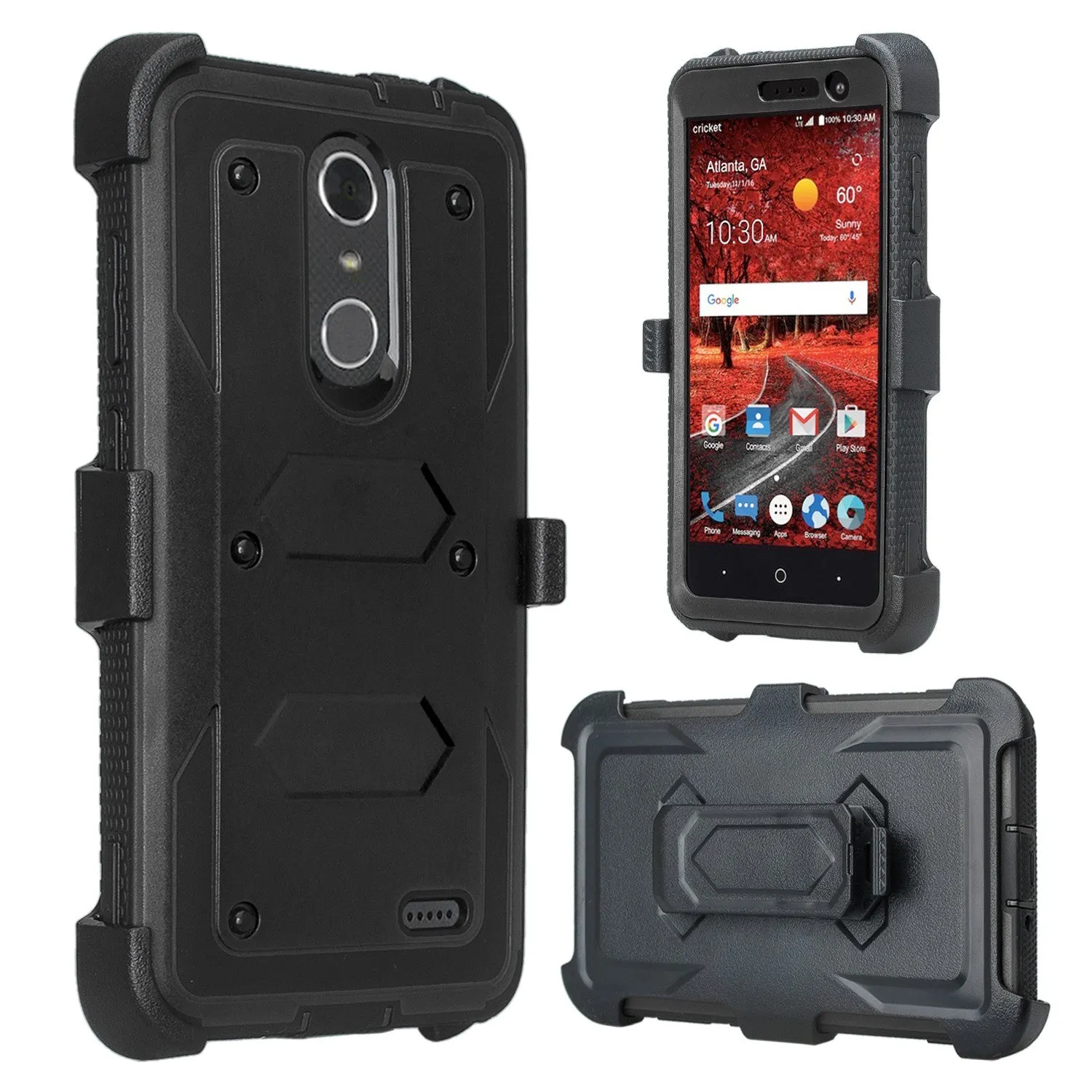 ZTE Blade Spark Z971, ZTE ZMAX One, ZTE Grand X4, X 4 Case, Rugged [Built-in Screen Protector] Heavy Duty Holster Shell Combo Cover - Black