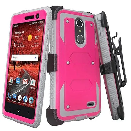 ZTE Blade Spark Z971, ZTE ZMAX One, ZTE Grand X4, X 4 Case, Rugged [Built-in Screen Protector] Heavy Duty Holster Shell Combo Cover - Hot Pink