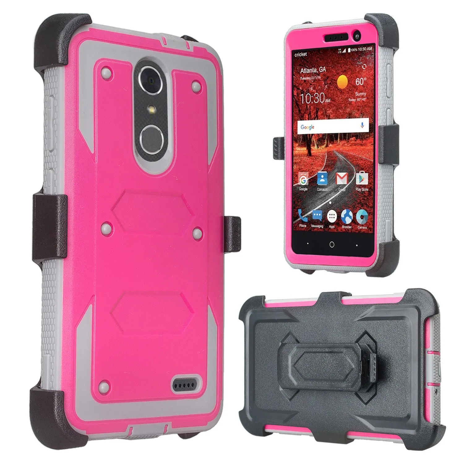 ZTE Blade Spark Z971, ZTE ZMAX One, ZTE Grand X4, X 4 Case, Rugged [Built-in Screen Protector] Heavy Duty Holster Shell Combo Cover - Hot Pink