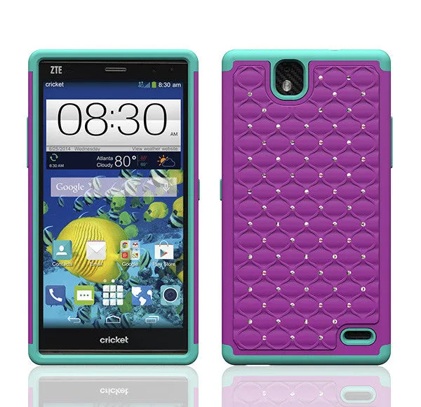 ZTE Grand X Max | Z787 Rhinestone Case , Slim Hybrid Dual Layer[Shock Resistant] Crystal Rhinestone Studded Case Cover - Purple/Teal