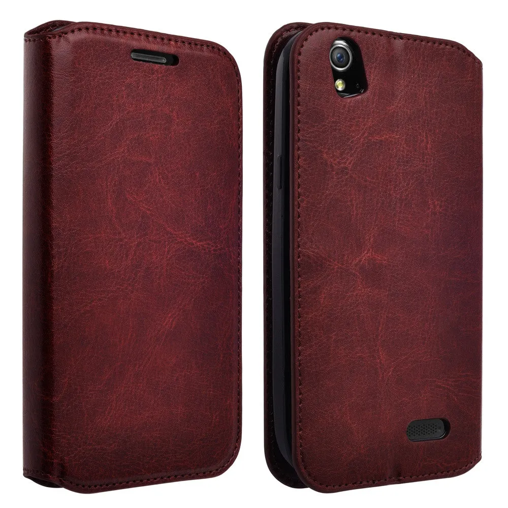 ZTE Grand X | Mimosa X | Z777 Case, Magnetic Fold[Kickstand] Pu Leather Wallet Case with ID & Credit Card Slots - Brown