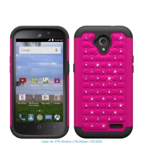 ZTE Stratos LTE | Allstar LTE | Z819 Rhinestone Case, Slim Hybrid Dual Layer[Shock Resistant] Crystal Rhinestone Studded Case Cover -  Hot Pink/Black