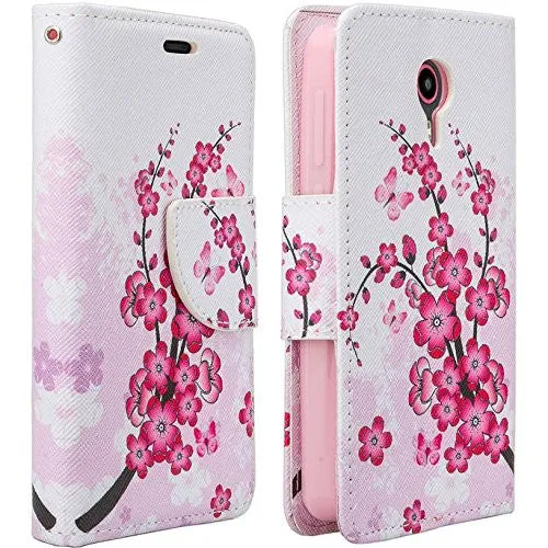 ZTE Ultra Case | ZTE Quest | ZTE Uhura Case, Wrist Strap Magnetic Flip Fold[Kickstand] Pu Leather Wallet Case with ID & Credit Card Slots for ZTE Ultra/Quest/Uhura - Cherry Blossom